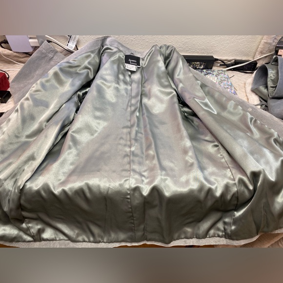 Dennis Basso Grey Suede 100% Leather Mid Length Coat Button Up W/Fringe Belt LRG - Picture 12 of 16